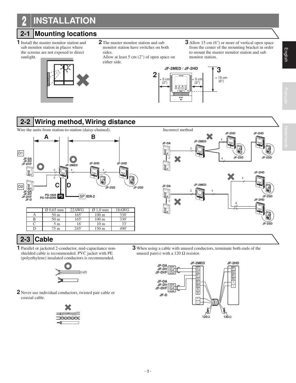 Installation, Ba c d | Aiphone JF-2HD User Manual | Page 3 / 16