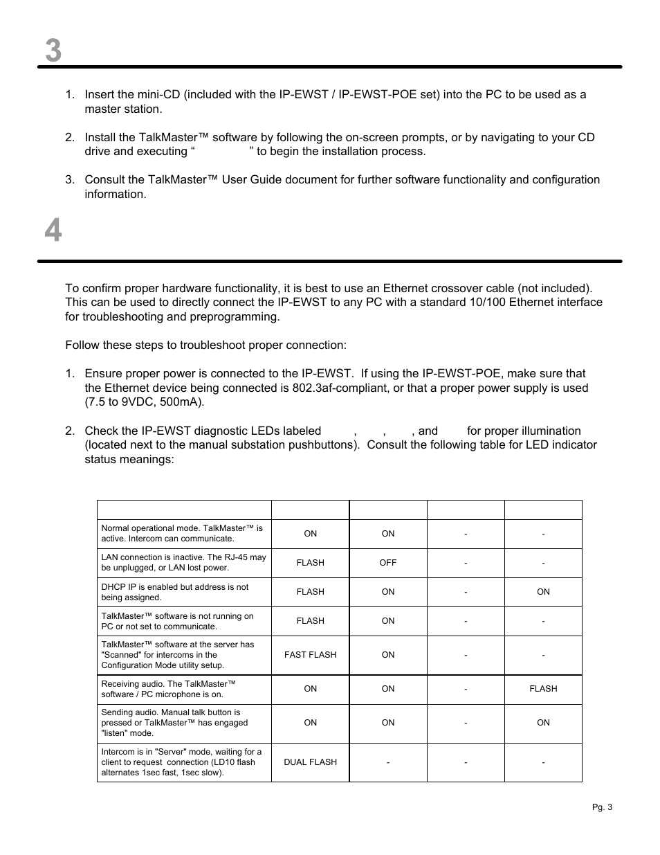 Software installation, Hardware diagnostics & troubleshooting | Aiphone IP-EWST User Manual | Page 3 / 4
