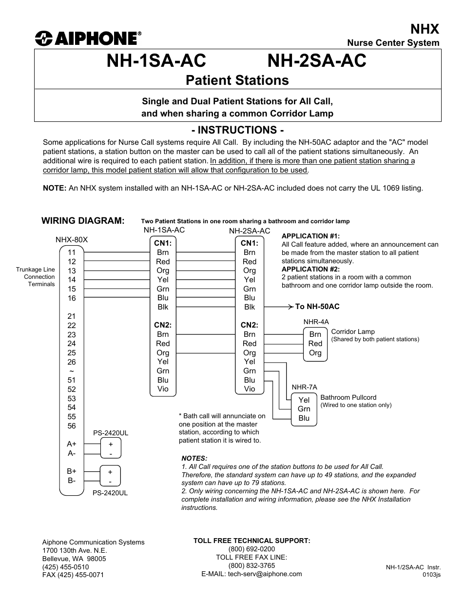 Aiphone NH-1SA-AC User Manual | 2 pages