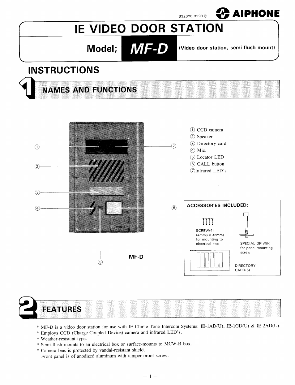 Aiphone IE VIDEO DOOR STATION MF-D User Manual | 4 pages