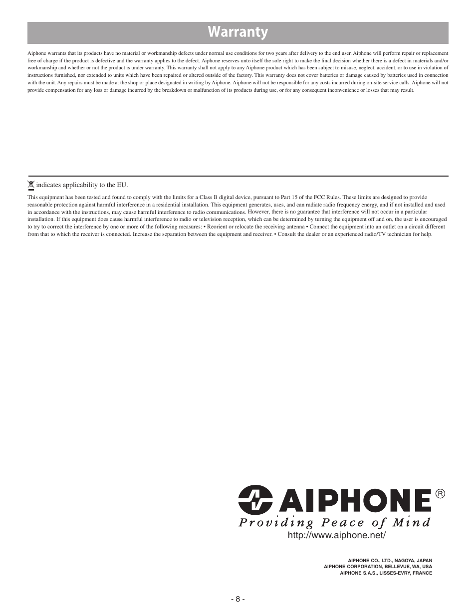 Aiphone GT-1D User Manual | Page 8 / 8