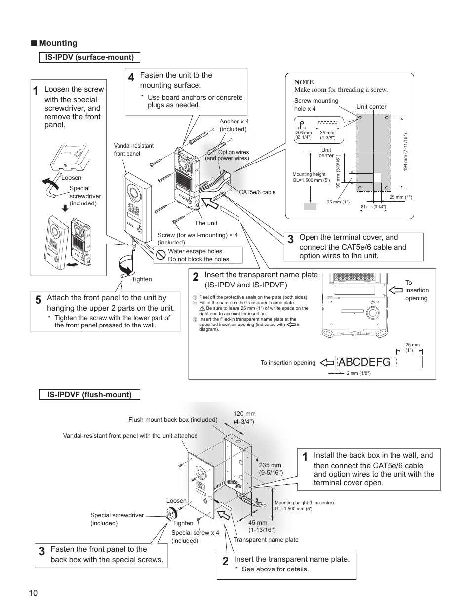 Abcdefg, Mounting | Aiphone FK1628 B P0811JZ User Manual | Page 10 / 16