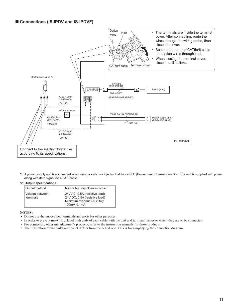 Connections (is-ipdv and is-ipdvf) | Aiphone FK1628 B P0811JZ User Manual | Page 11 / 16