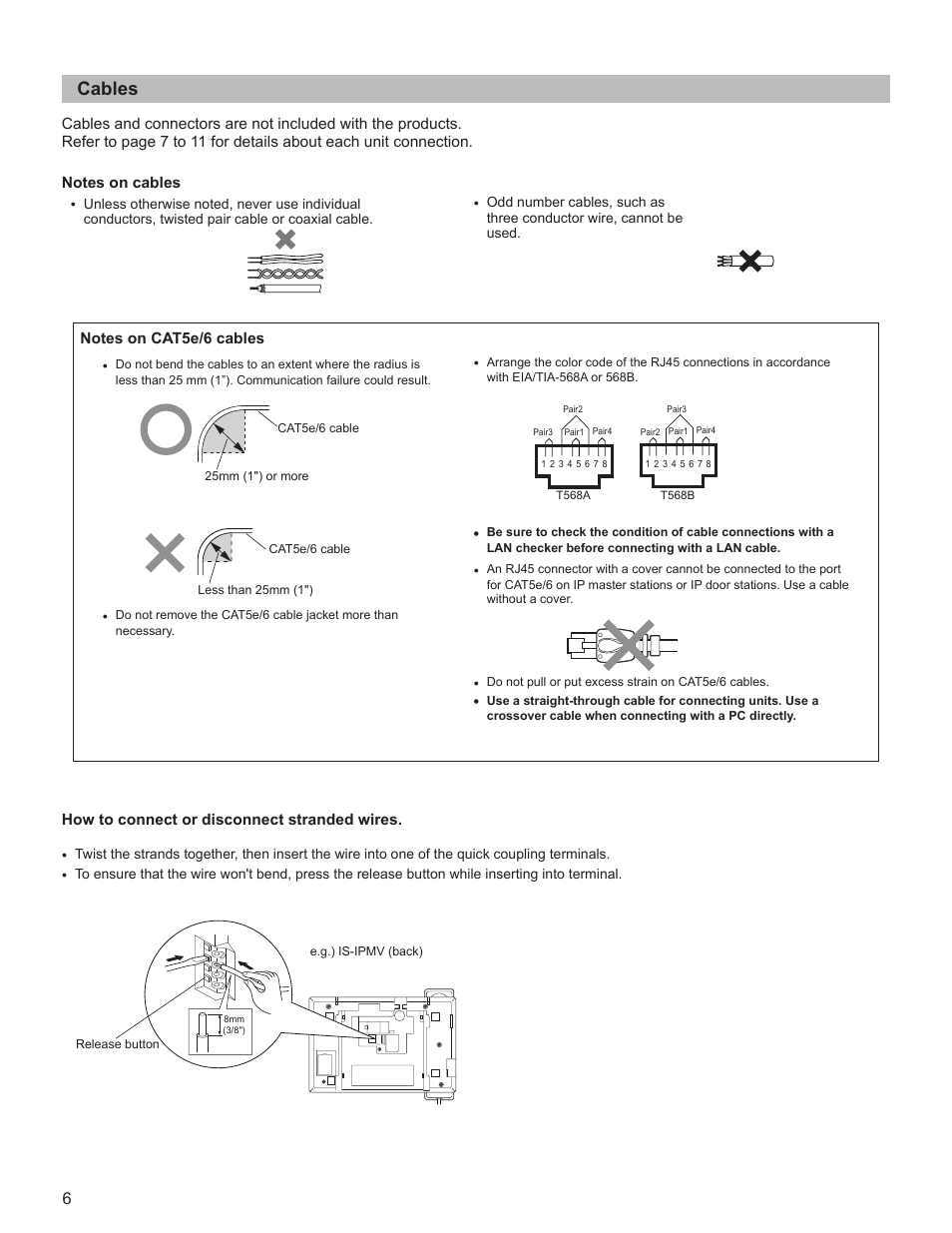 Cables | Aiphone FK1628 B P0811JZ User Manual | Page 6 / 16