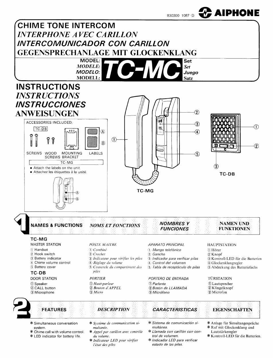 Aiphone TC-MC User Manual | 4 pages