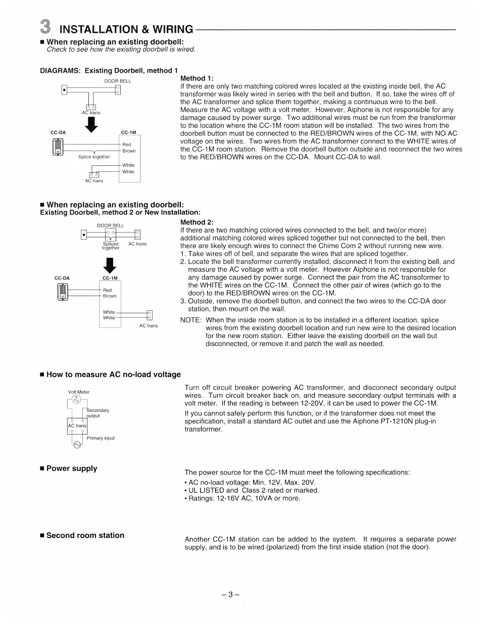 I installation & wiring | Aiphone Ccs 1a User Manual | Page 3 / 4