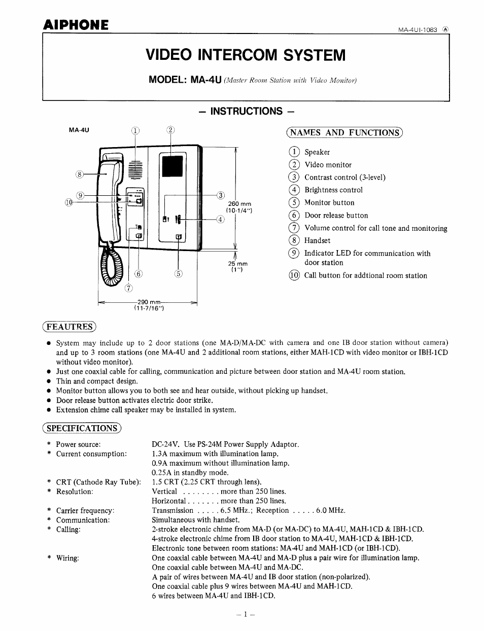 Aiphone MA-4U User Manual | 8 pages
