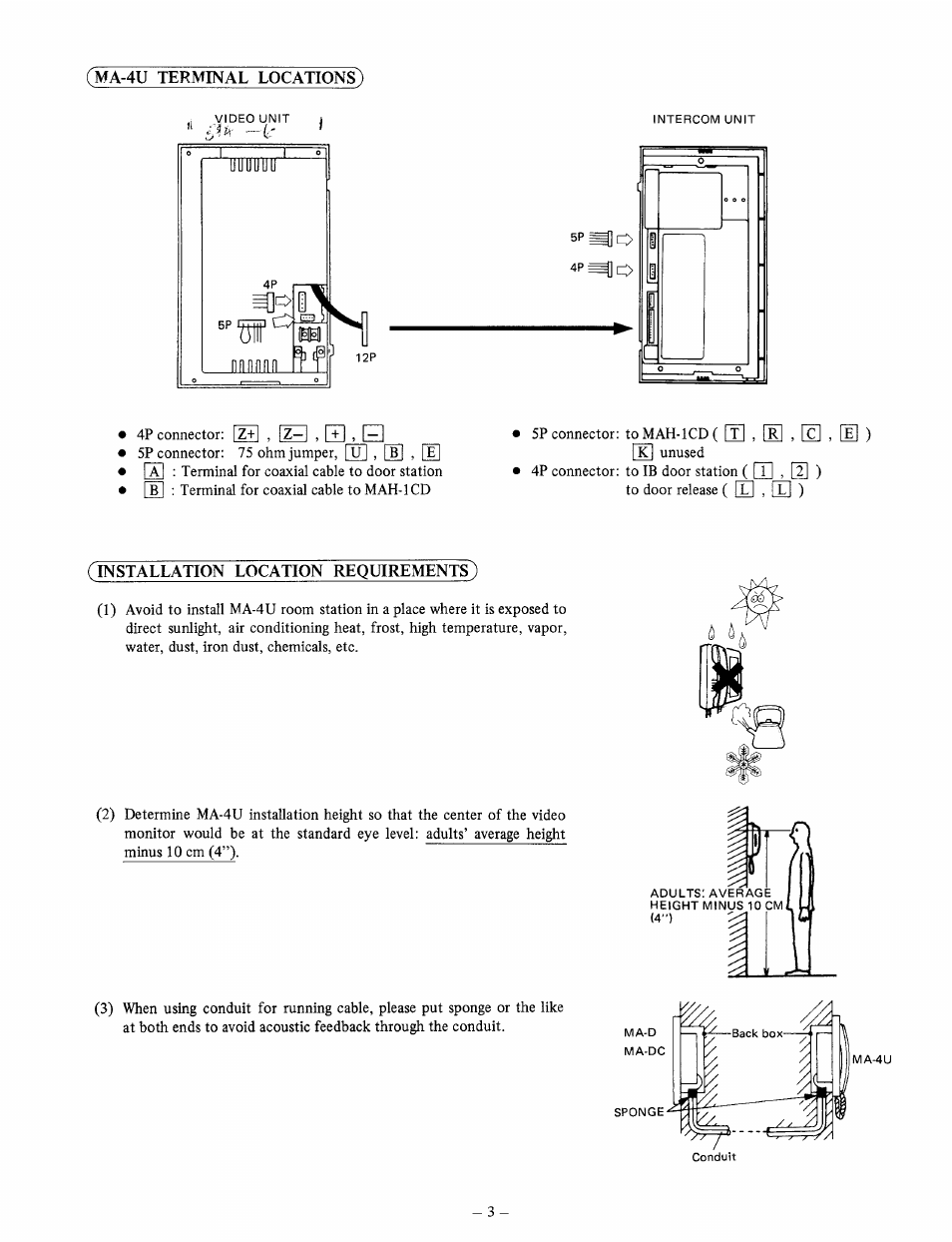 Cma-4u terminal locations), Installation location requirements) | Aiphone MA-4U User Manual | Page 3 / 8