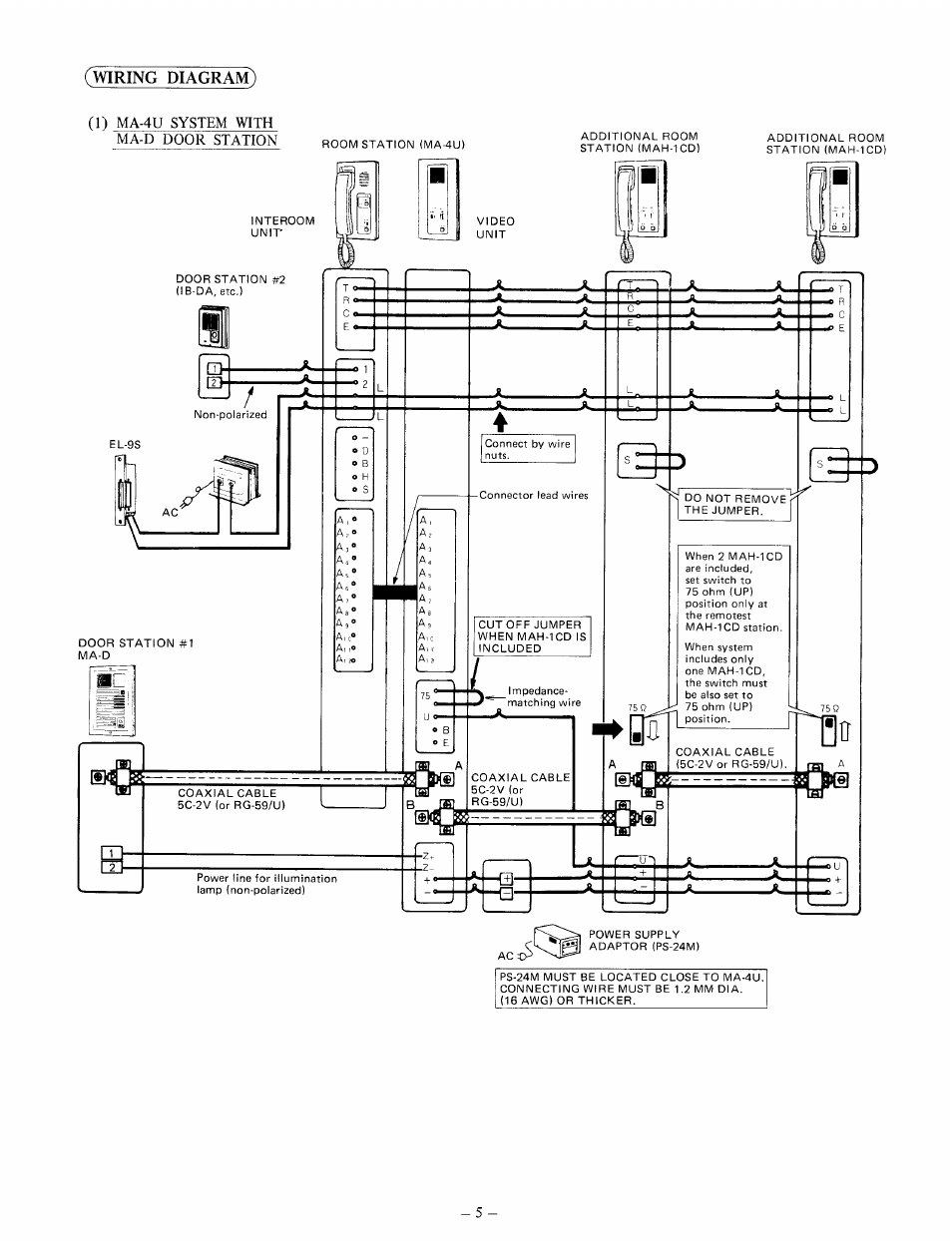Wiring diagram) | Aiphone MA-4U User Manual | Page 5 / 8