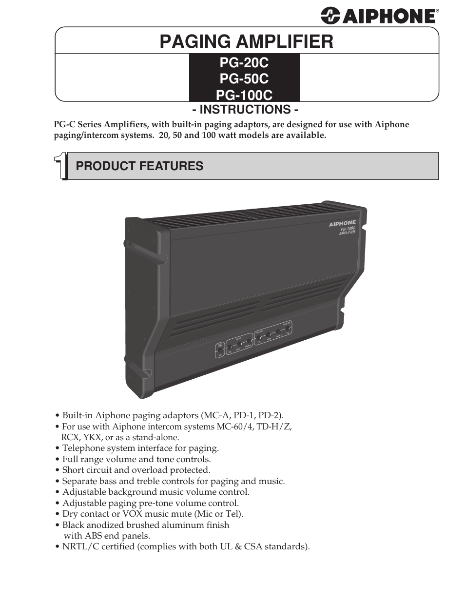 Aiphone PG-50C User Manual | 8 pages