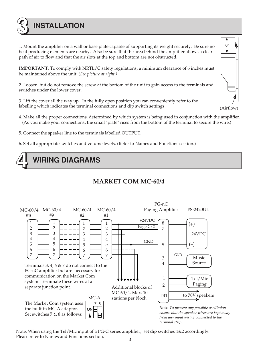 Installation, Wiring diagrams | Aiphone PG-50C User Manual | Page 4 / 8