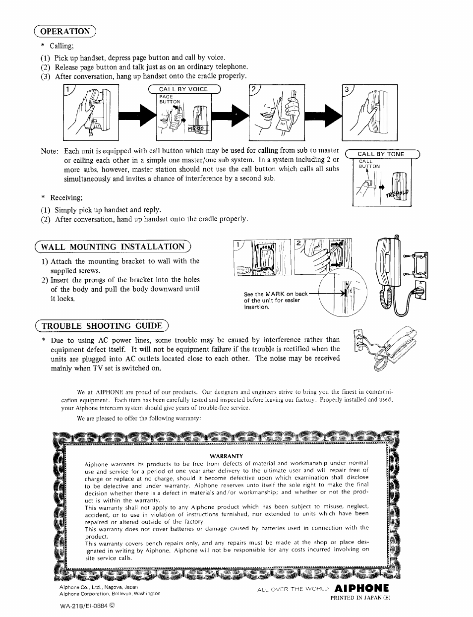 Aiphone | Aiphone WA-21E User Manual | Page 2 / 2