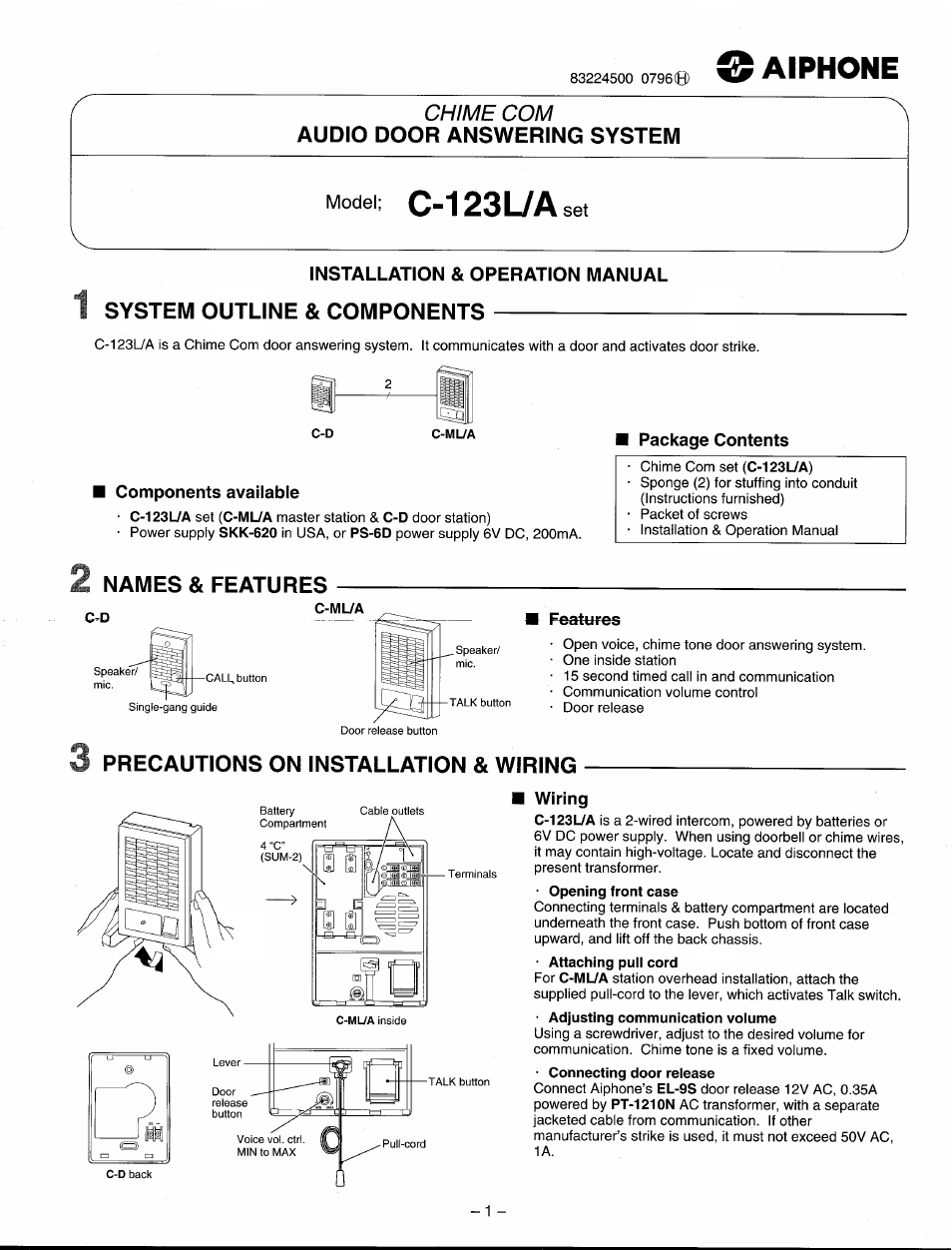 Aiphone C 123l/A User Manual | 2 pages