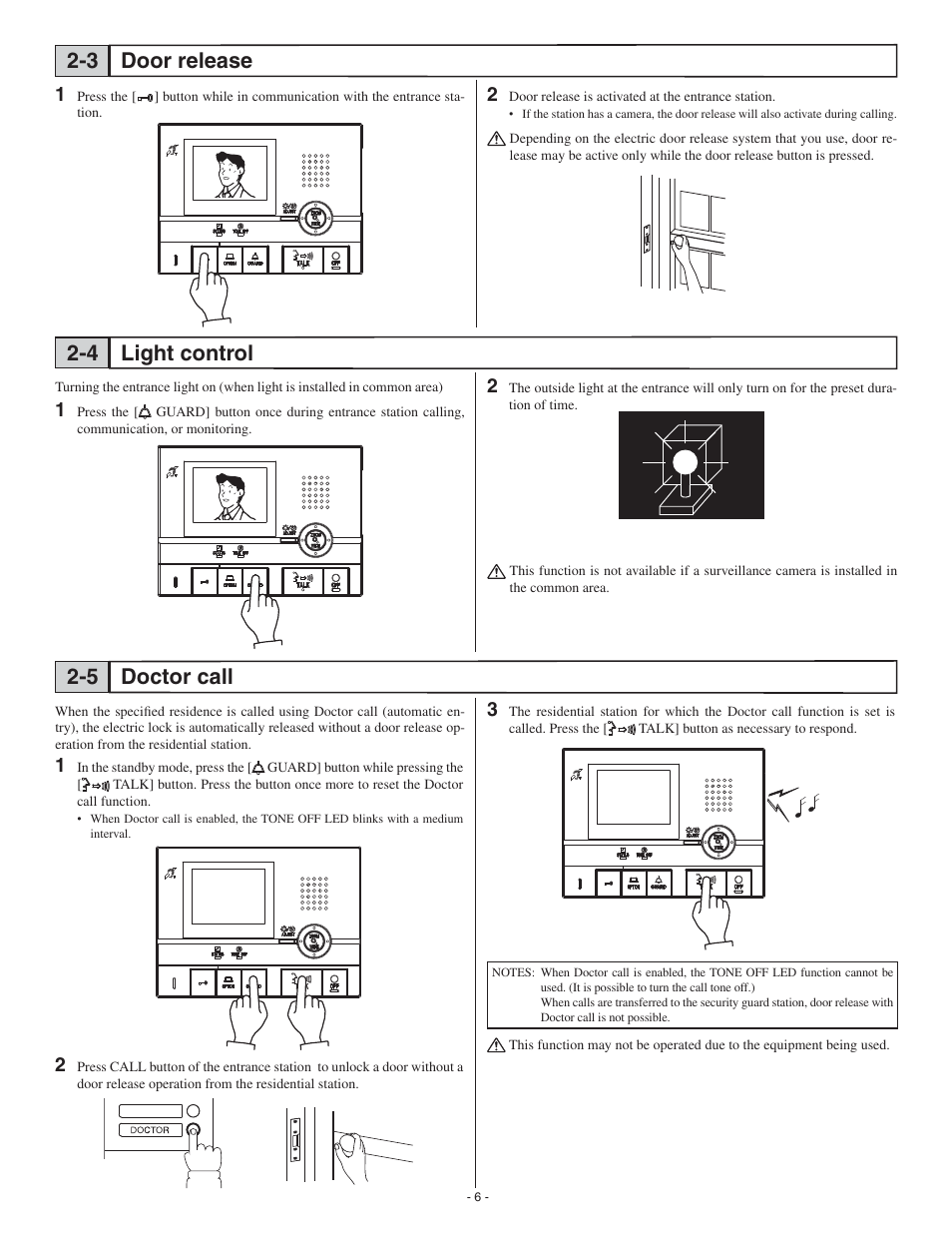 Door release light control 2-3 2-4, Doctor call 2-5 | Aiphone GT-1C User Manual | Page 6 / 12