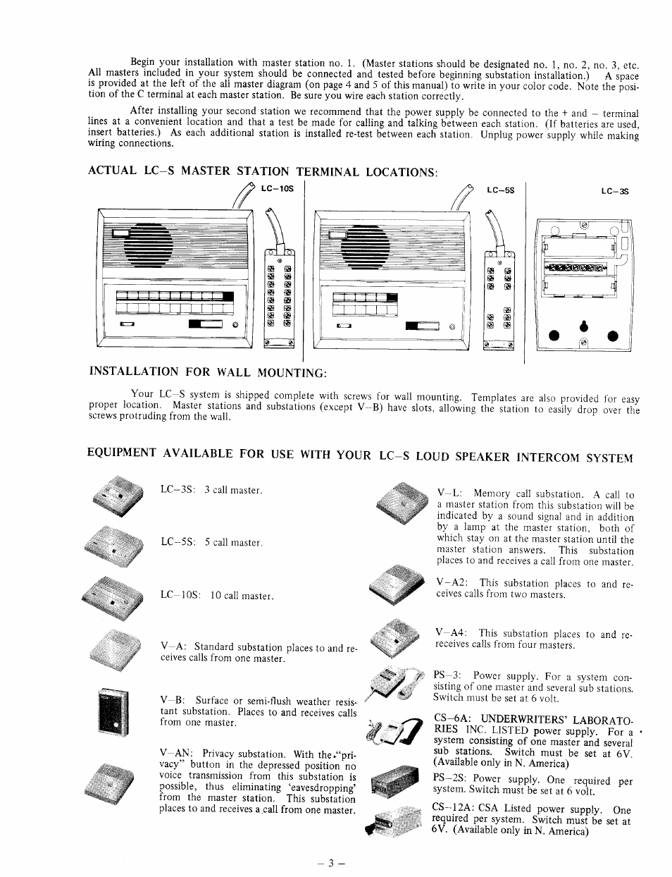 Actual lc-s master station terminal locations, Installation for wall mounting | Aiphone LC-5S User Manual | Page 3 / 8