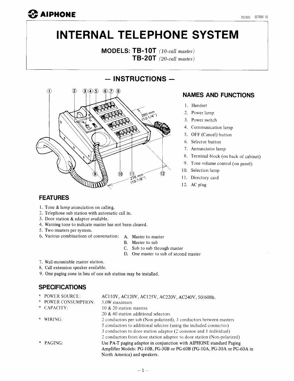 Aiphone TB-10T User Manual | 8 pages