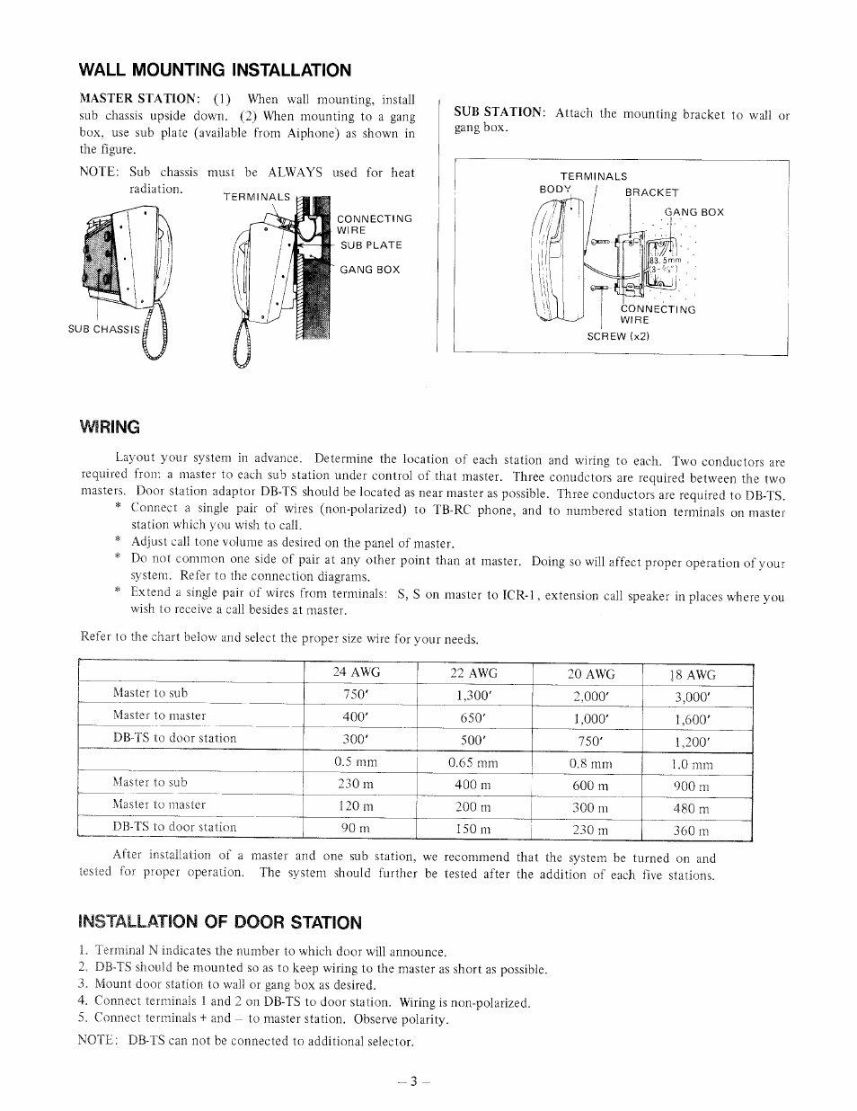 Wall mounting installation | Aiphone TB-10T User Manual | Page 3 / 8