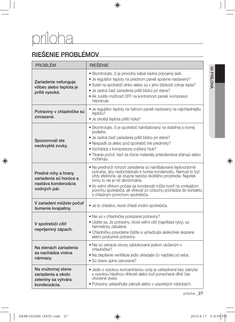 Príloha, Riešenie problémov | Samsung RL39THCMG User Manual | Page 141 / 228