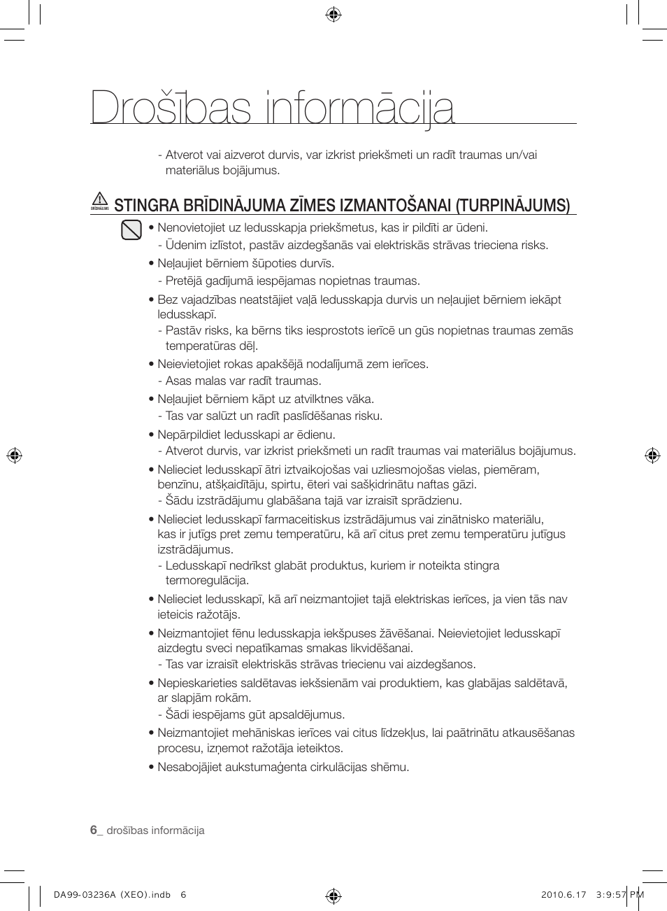 Drošības informācija | Samsung RL39THCMG User Manual | Page 148 / 228