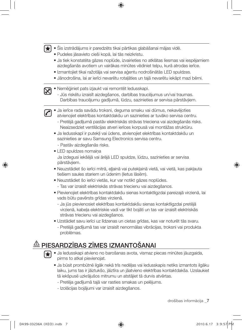 Piesardzības zīmes izmantošanai | Samsung RL39THCMG User Manual | Page 149 / 228