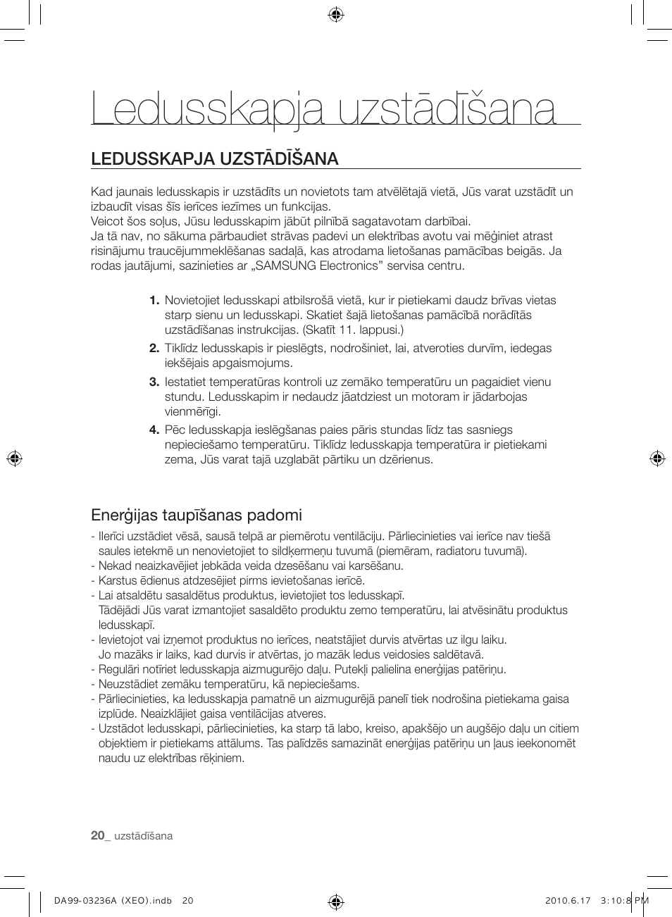 Ledusskapja uzstādīšana, Enerģijas taupīšanas padomi | Samsung RL39THCMG User Manual | Page 162 / 228