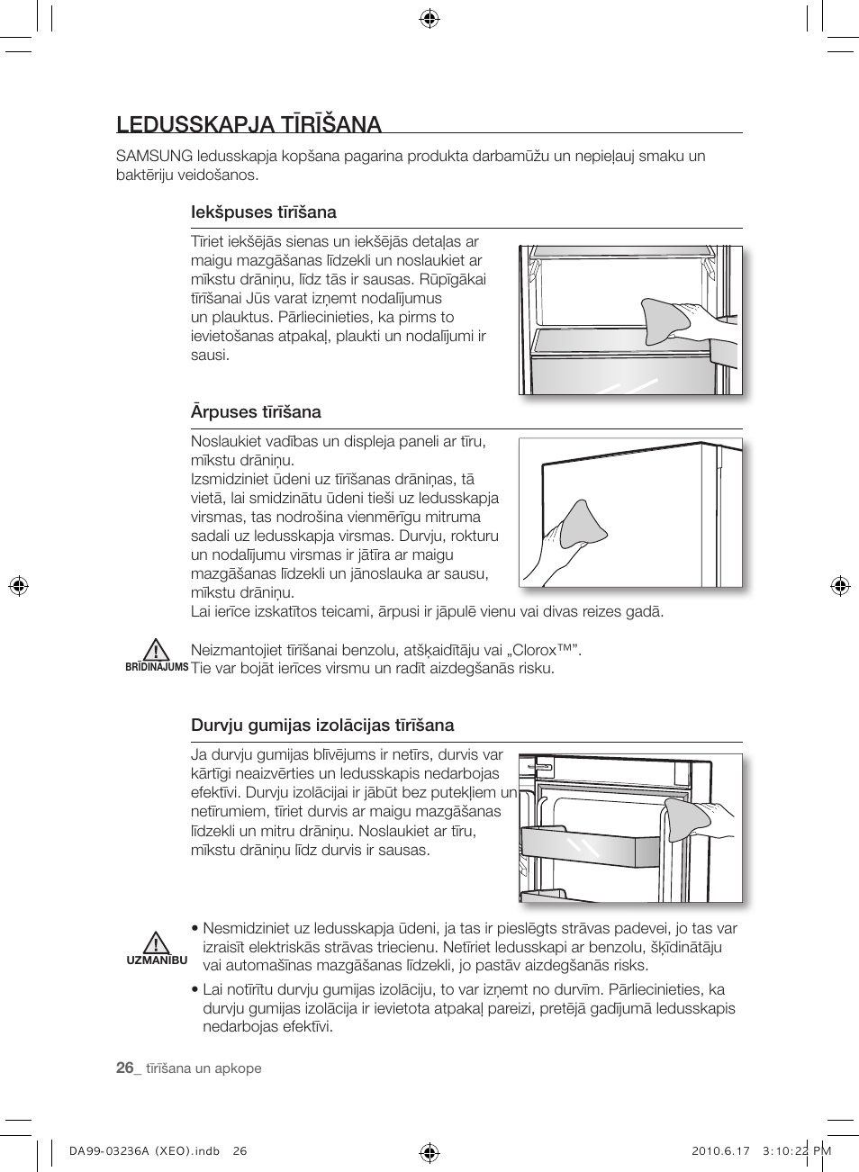 Ledusskapja tīrīšana | Samsung RL39THCMG User Manual | Page 168 / 228