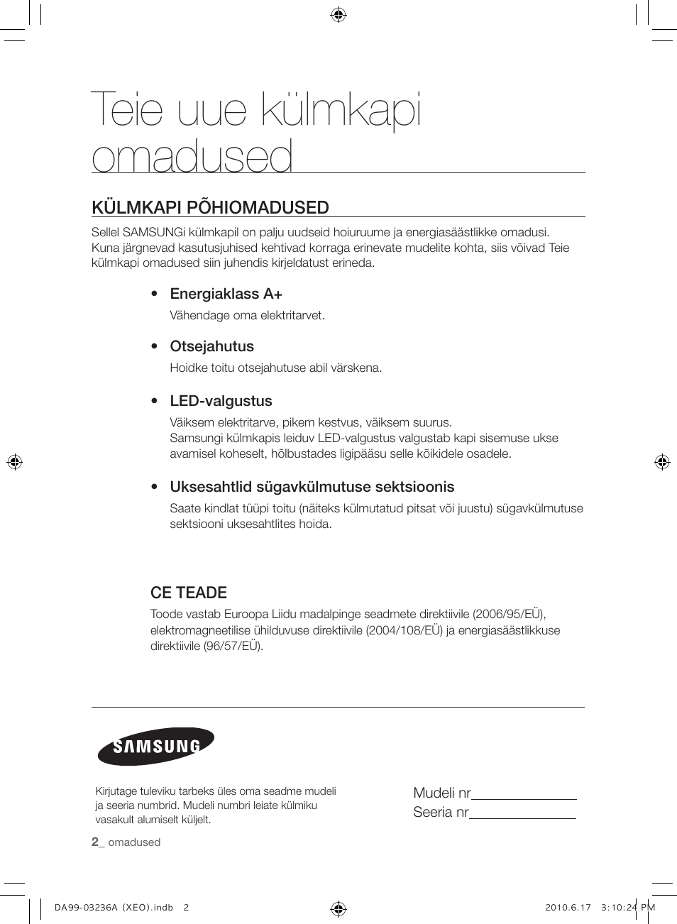 Teie uue külmkapi omadused | Samsung RL39THCMG User Manual | Page 172 / 228
