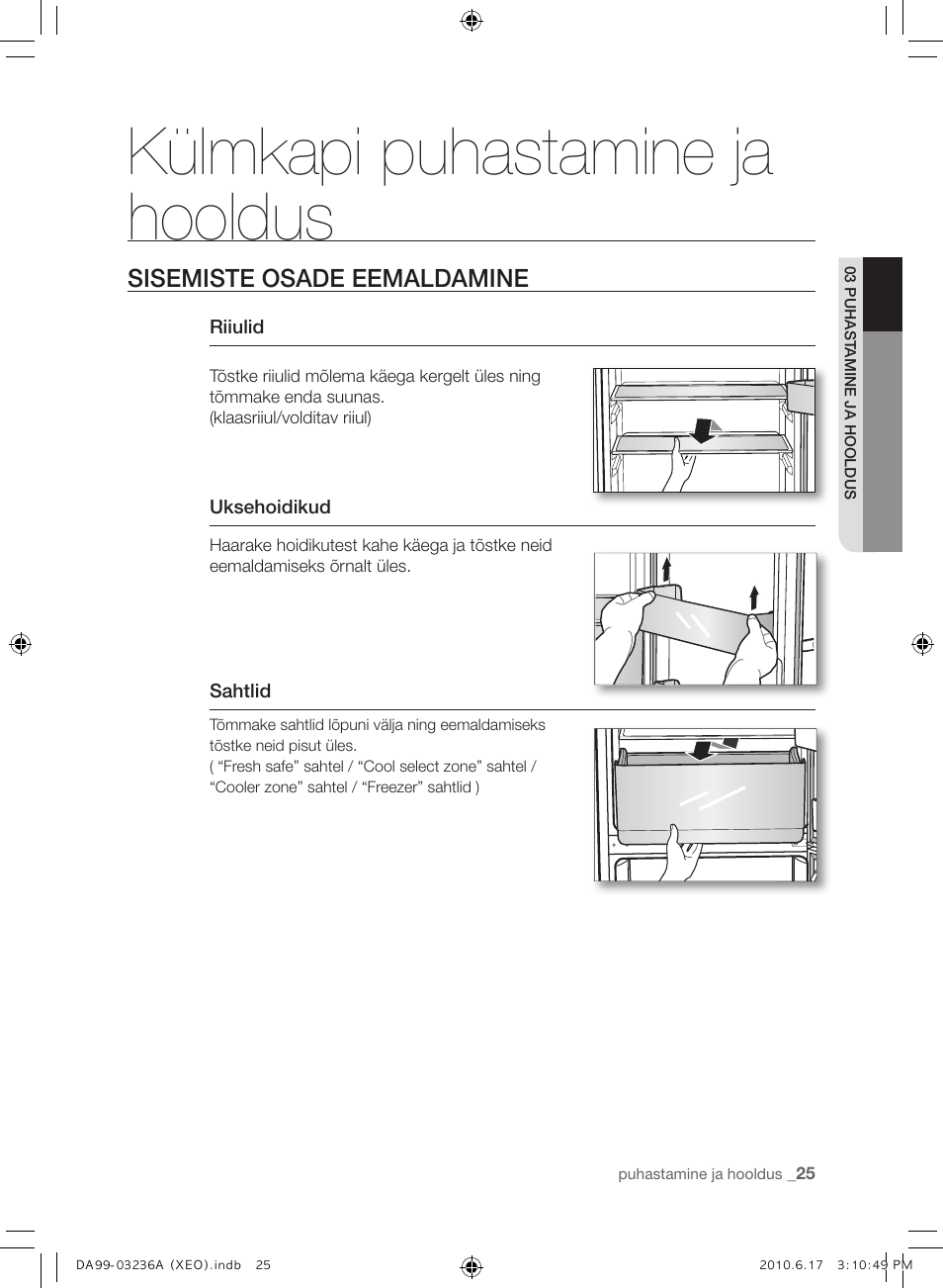 Külmkapi puhastamine ja hooldus | Samsung RL39THCMG User Manual | Page 195 / 228