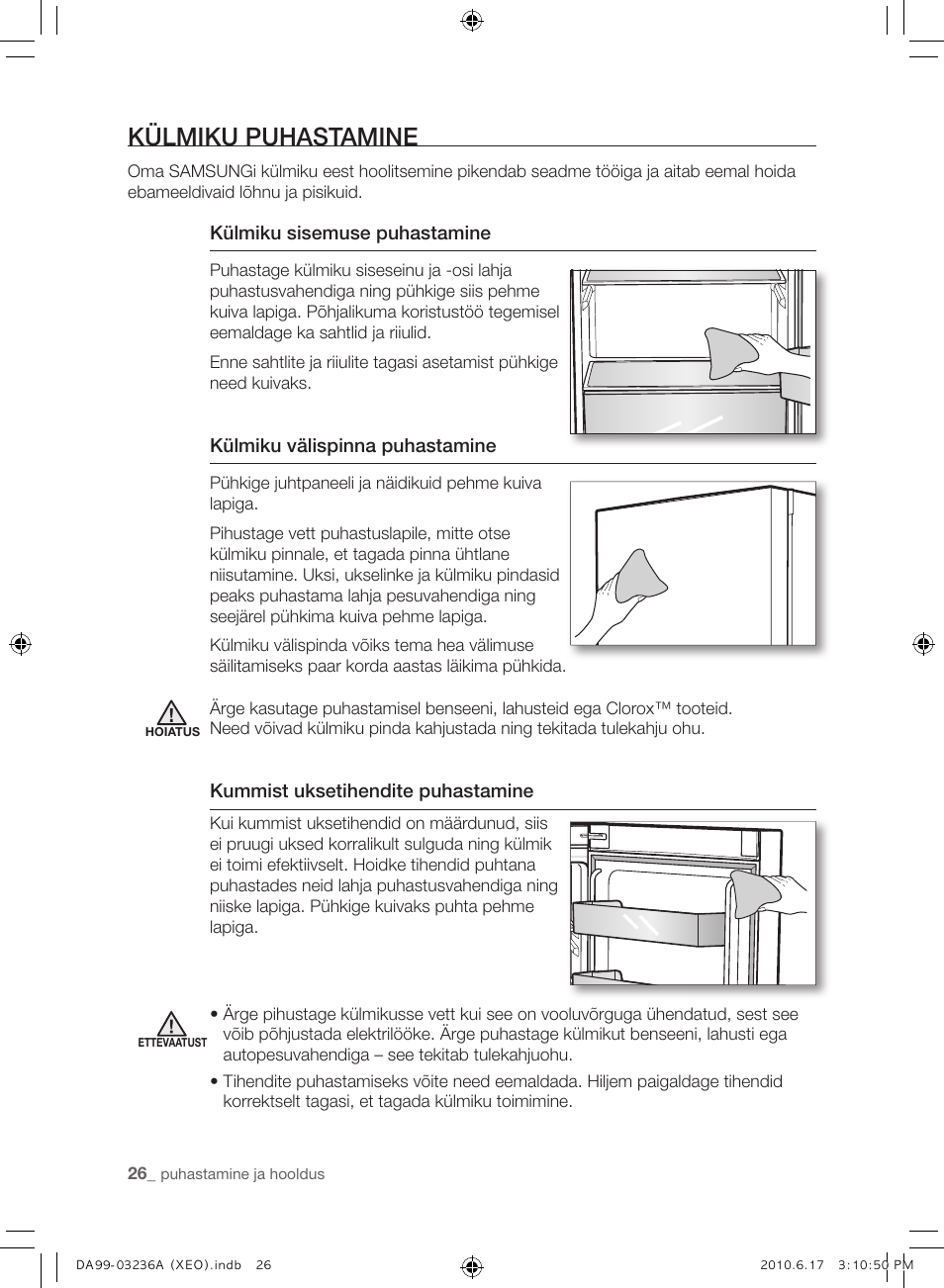 Külmiku puhastamine | Samsung RL39THCMG User Manual | Page 196 / 228