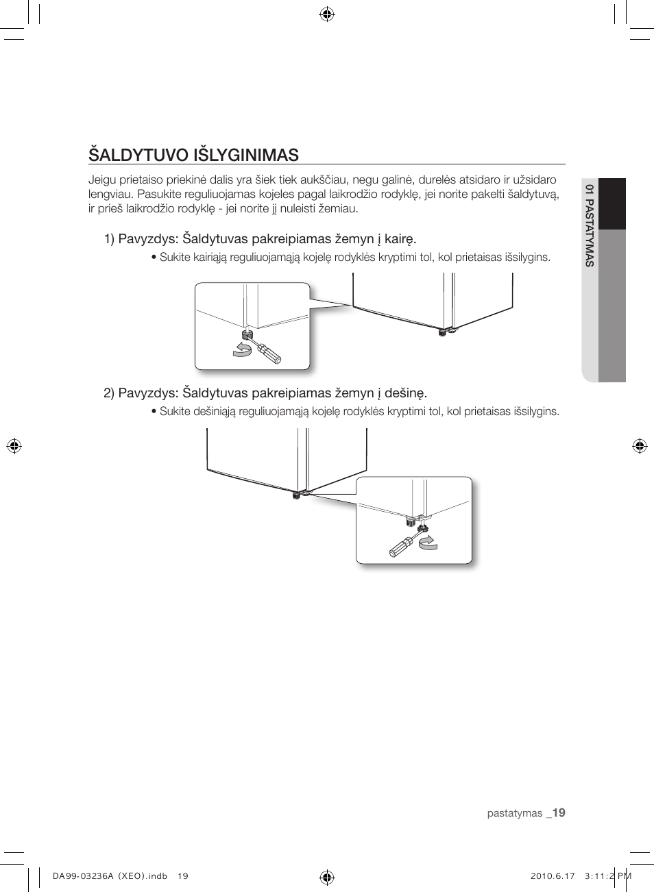 Šaldytuvo išlyginimas | Samsung RL39THCMG User Manual | Page 217 / 228