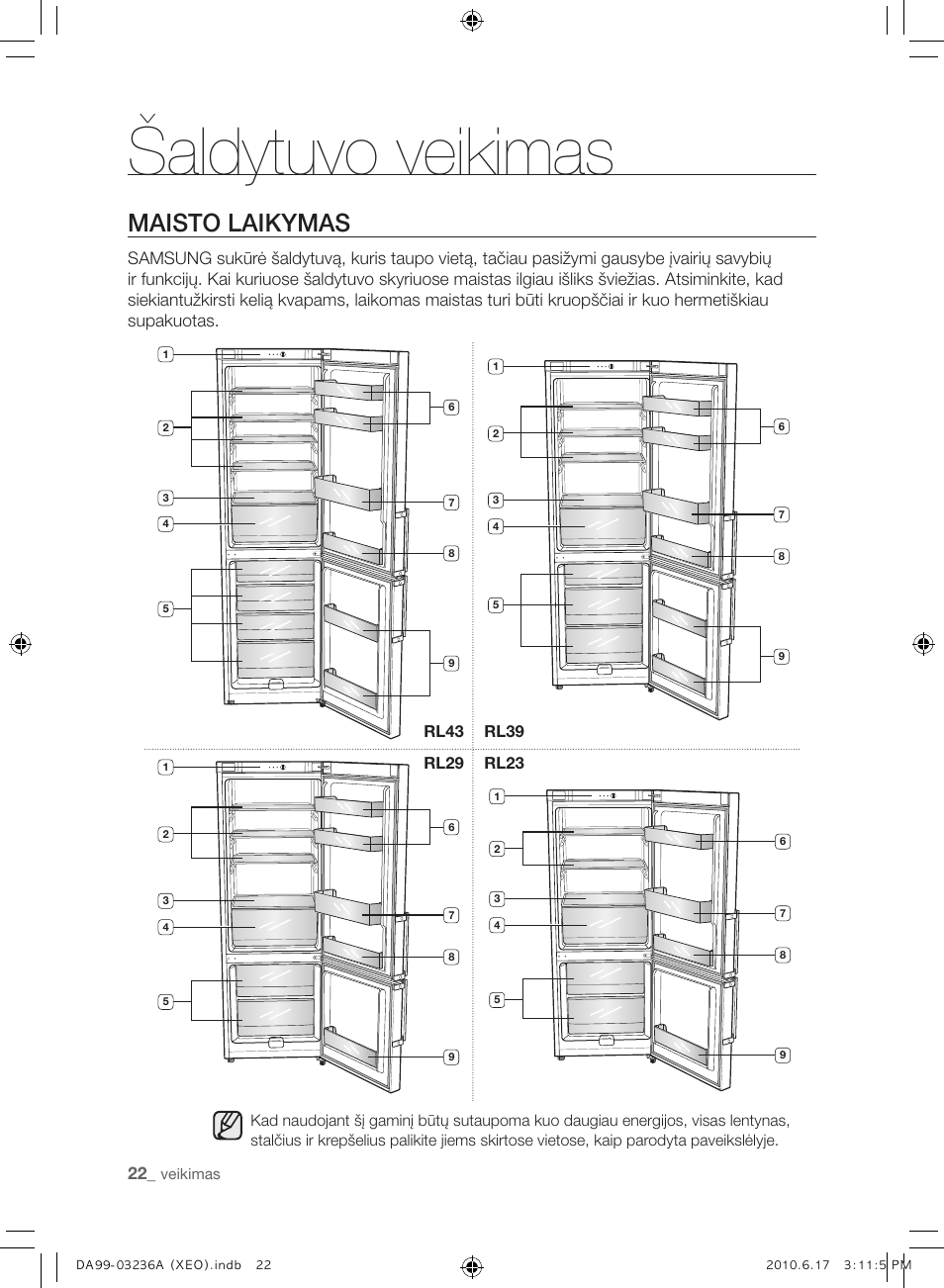 Šaldytuvo veikimas, Maisto laikymas | Samsung RL39THCMG User Manual | Page 220 / 228