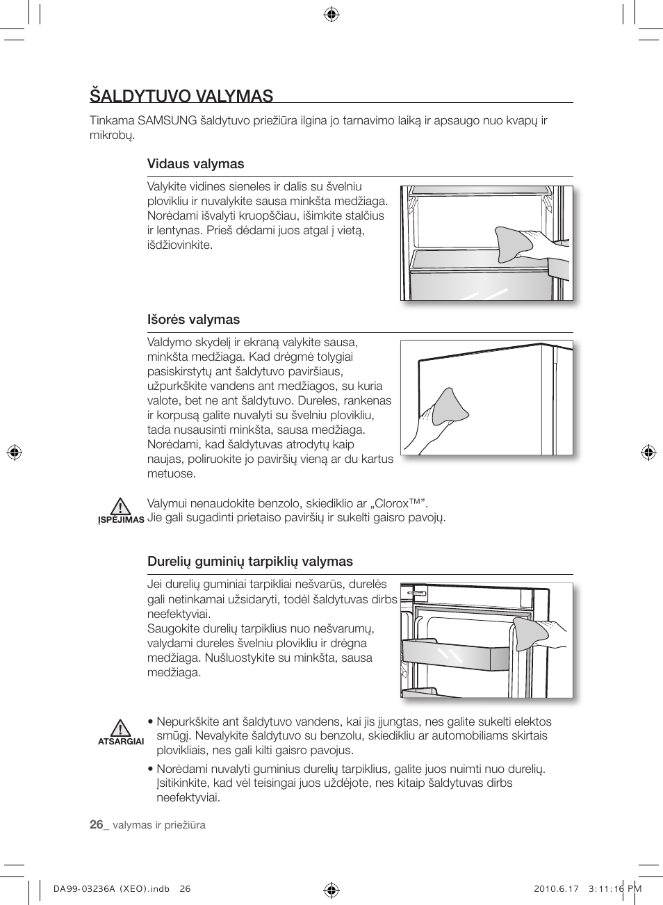 Šaldytuvo valymas | Samsung RL39THCMG User Manual | Page 224 / 228