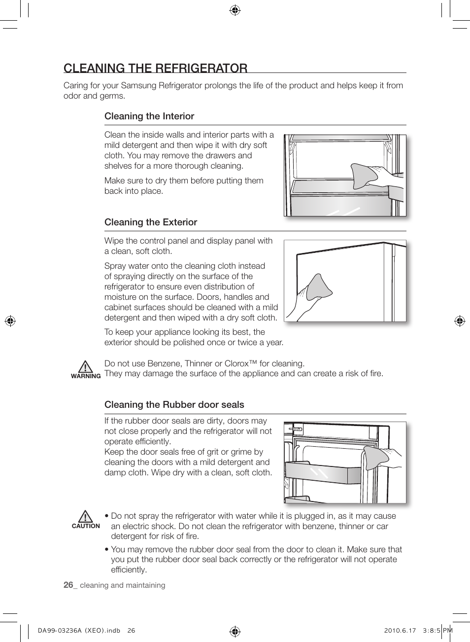 Cleaning the refrigerator | Samsung RL39THCMG User Manual | Page 26 / 228