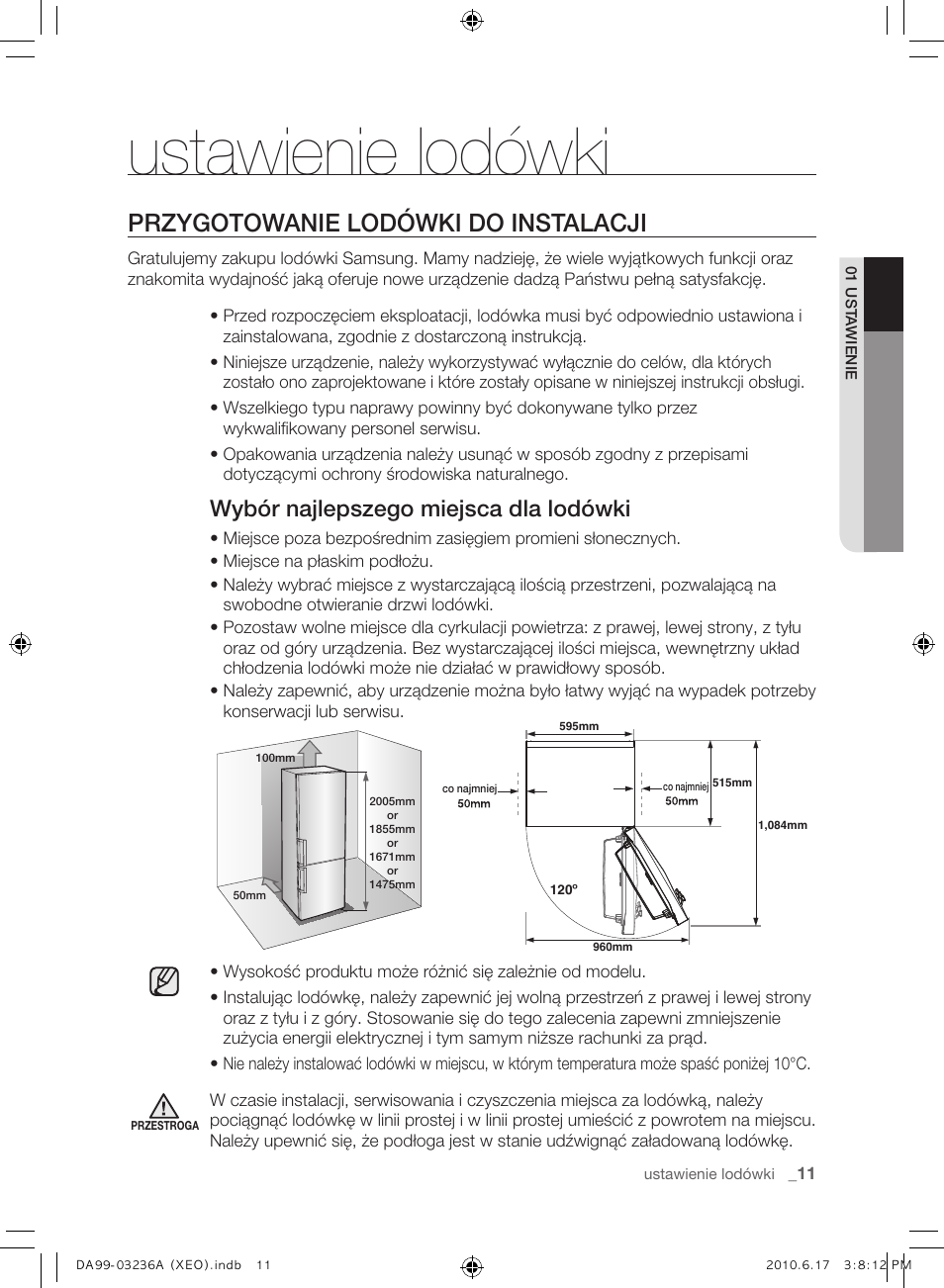 Ustawienie lodówki, Przygotowanie lodówki do instalacji, Wybór najlepszego miejsca dla lodówki | Samsung RL39THCMG User Manual | Page 39 / 228