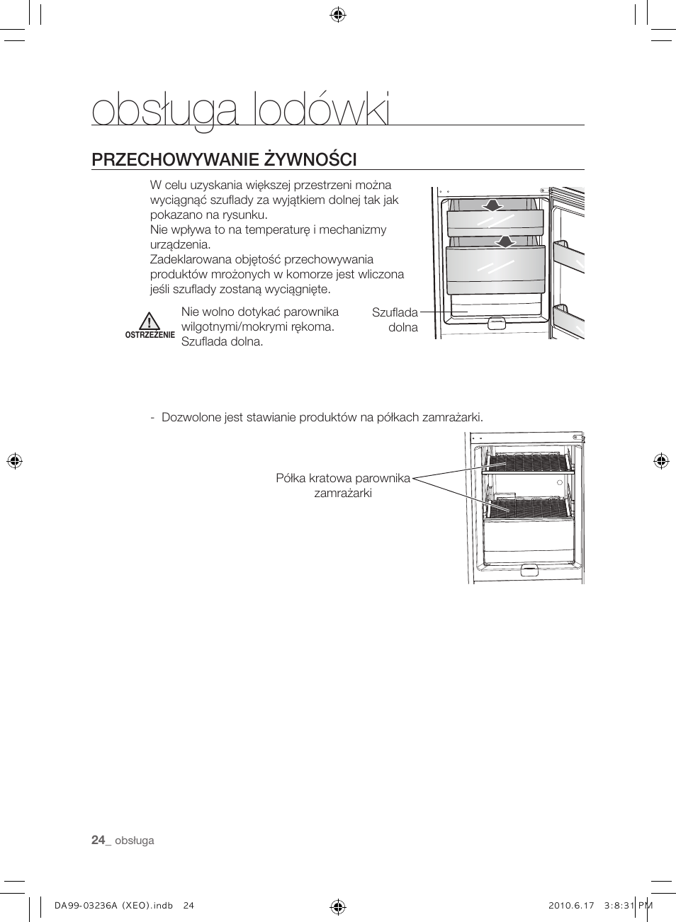 Obsługa lodówki, Przechowywanie żywności | Samsung RL39THCMG User Manual | Page 52 / 228