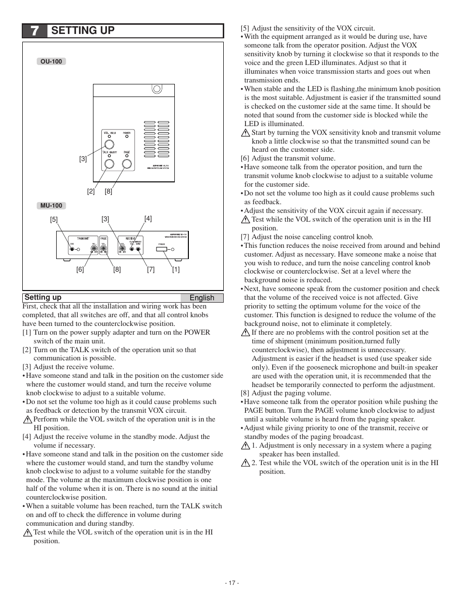 Setting up | Aiphone ISE-100 User Manual | Page 17 / 20