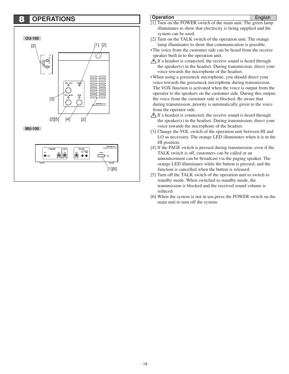 Operations | Aiphone ISE-100 User Manual | Page 18 / 20