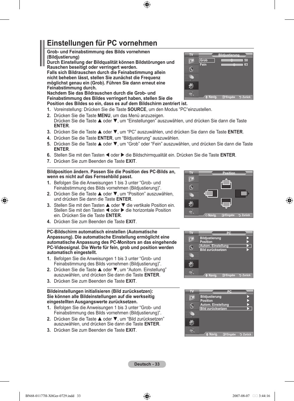Einstellungen für pc vornehmen | Samsung LE22S81B User Manual | Page 111 / 461