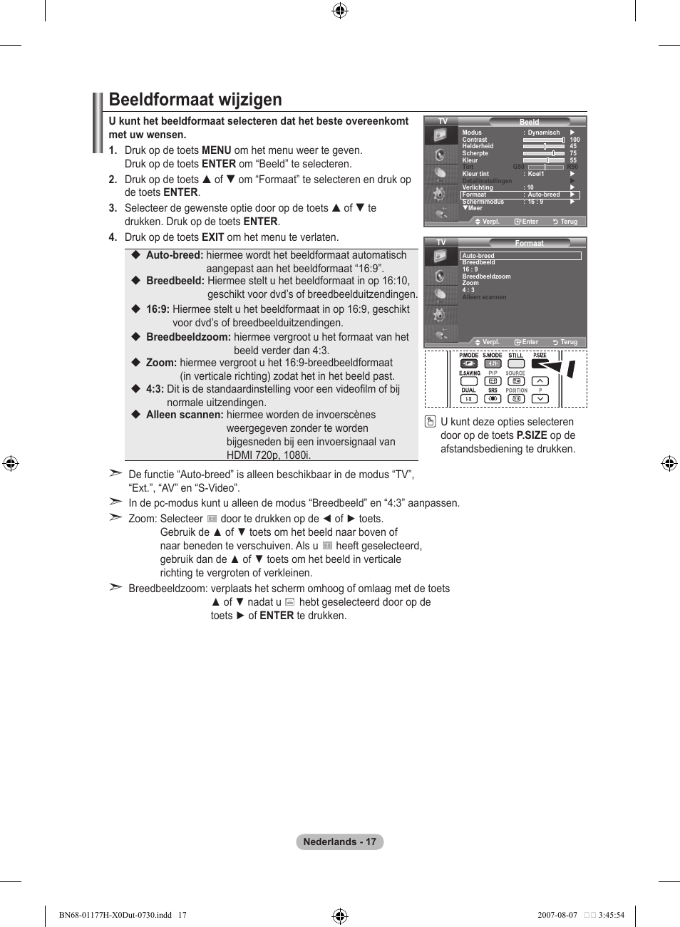 Beeldformaat wijzigen | Samsung LE22S81B User Manual | Page 133 / 461