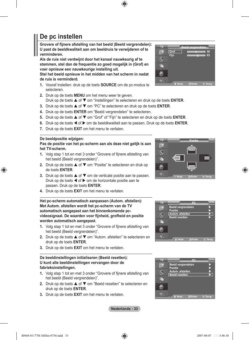 De pc instellen | Samsung LE22S81B User Manual | Page 149 / 461