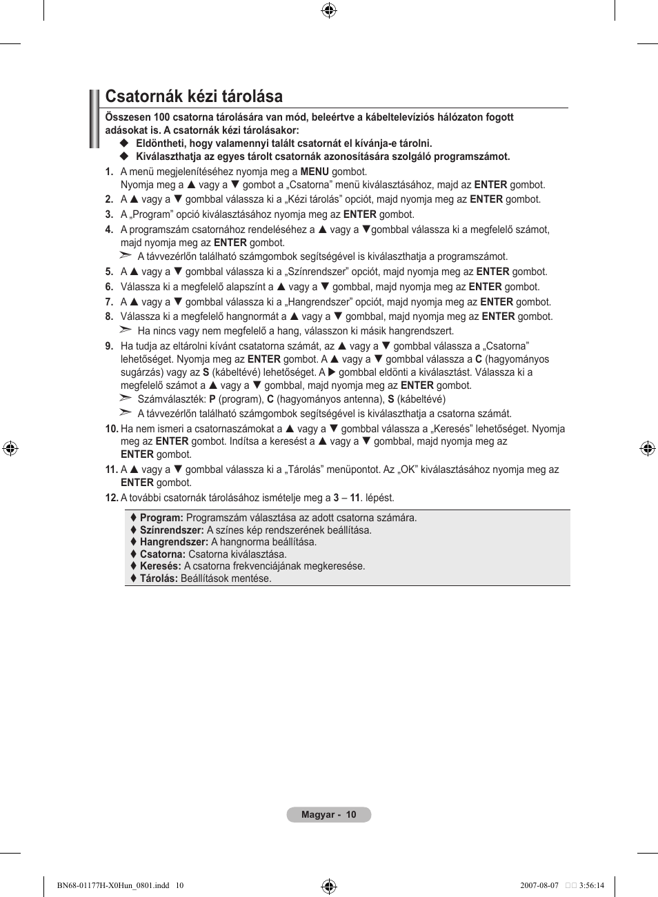 Csatornák kézi tárolása | Samsung LE22S81B User Manual | Page 278 / 461