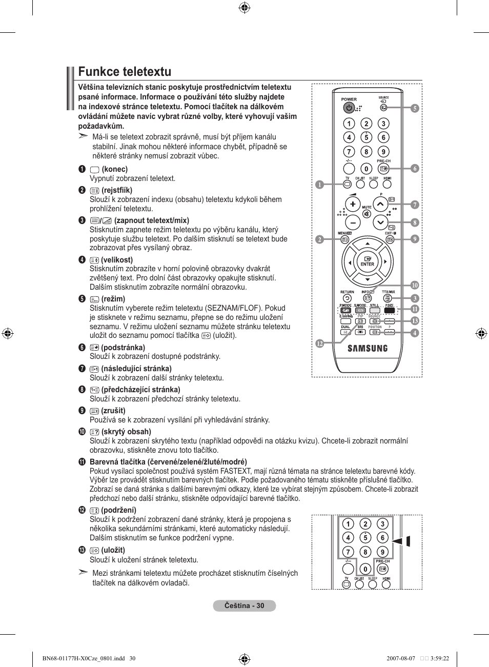 Funkce teletextu | Samsung LE22S81B User Manual | Page 374 / 461