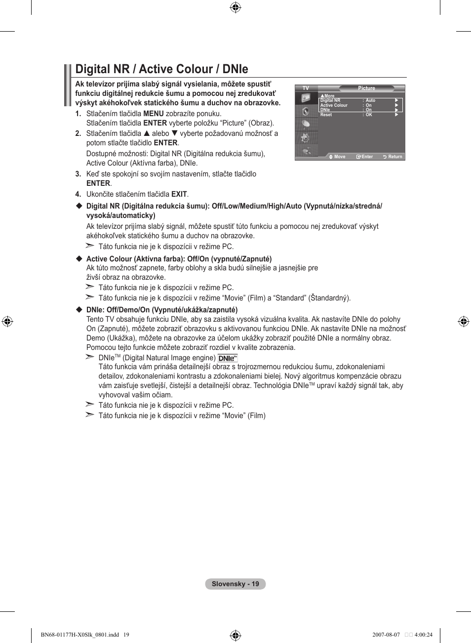 Digital nr / active colour / dnie | Samsung LE22S81B User Manual | Page 401 / 461