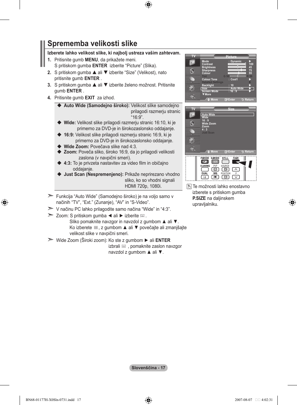Sprememba velikosti slike | Samsung LE22S81B User Manual | Page 437 / 461