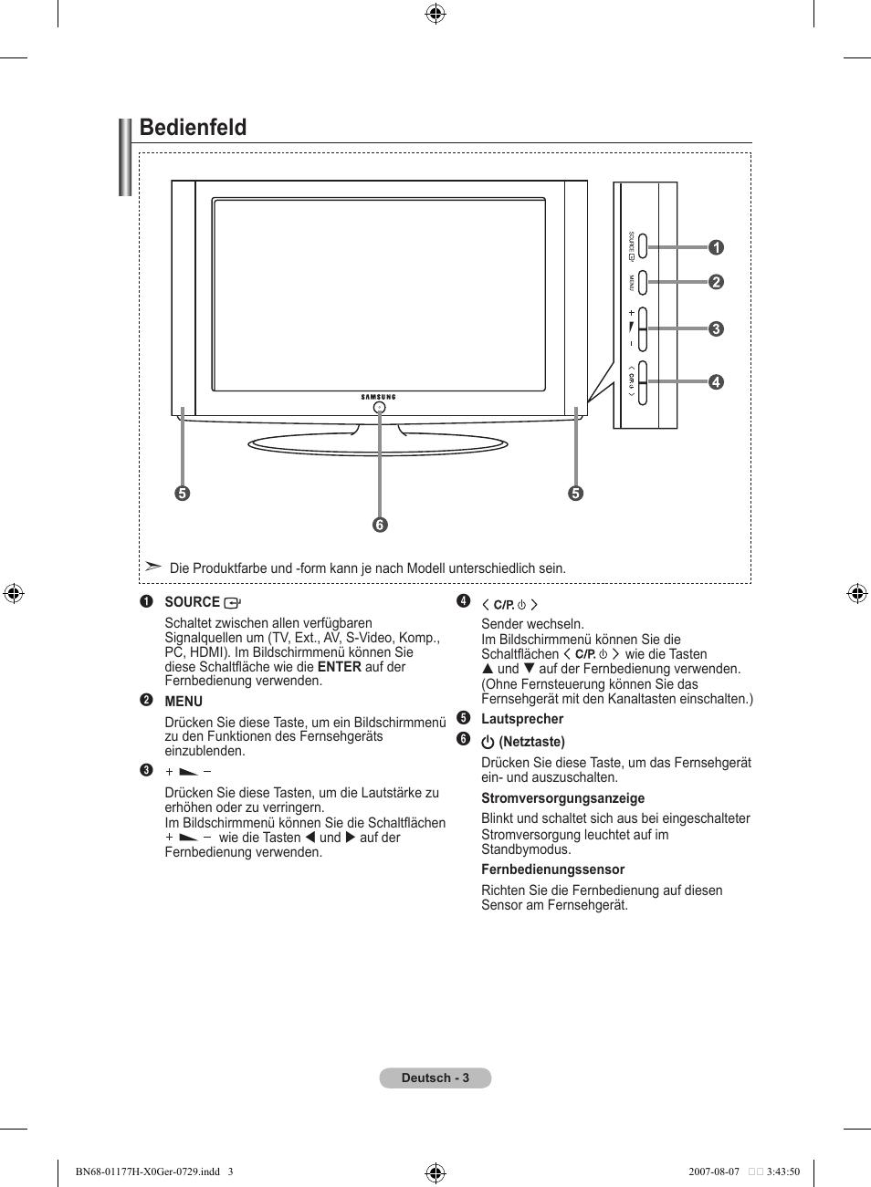 Bedienfeld | Samsung LE22S81B User Manual | Page 81 / 461