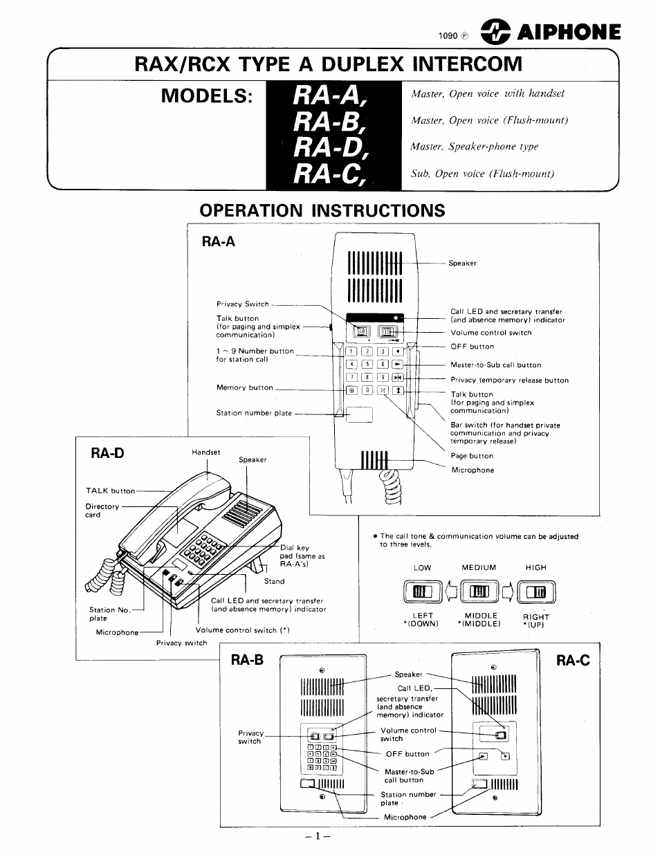 Aiphone RA-A User Manual | 8 pages