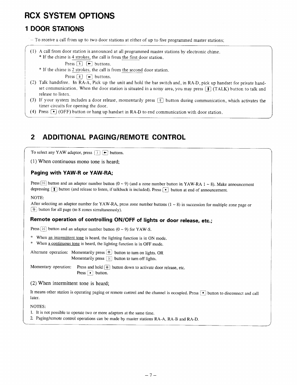 Rcx system options, 1 door stations, 2 additional paging/remote control | Aiphone RA-A User Manual | Page 7 / 8