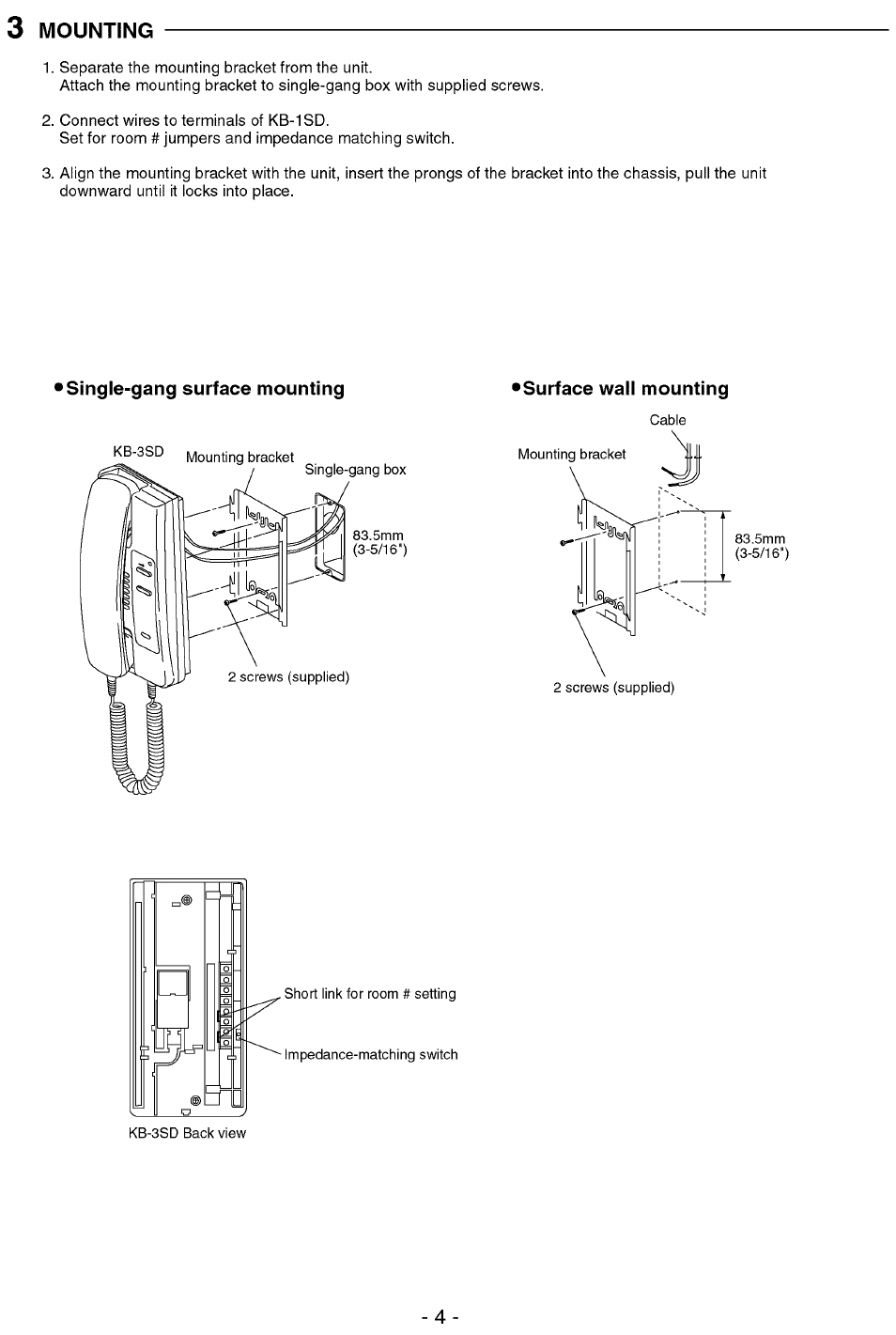 Mounting | Aiphone Kb-3sd User Manual | Page 4 / 8