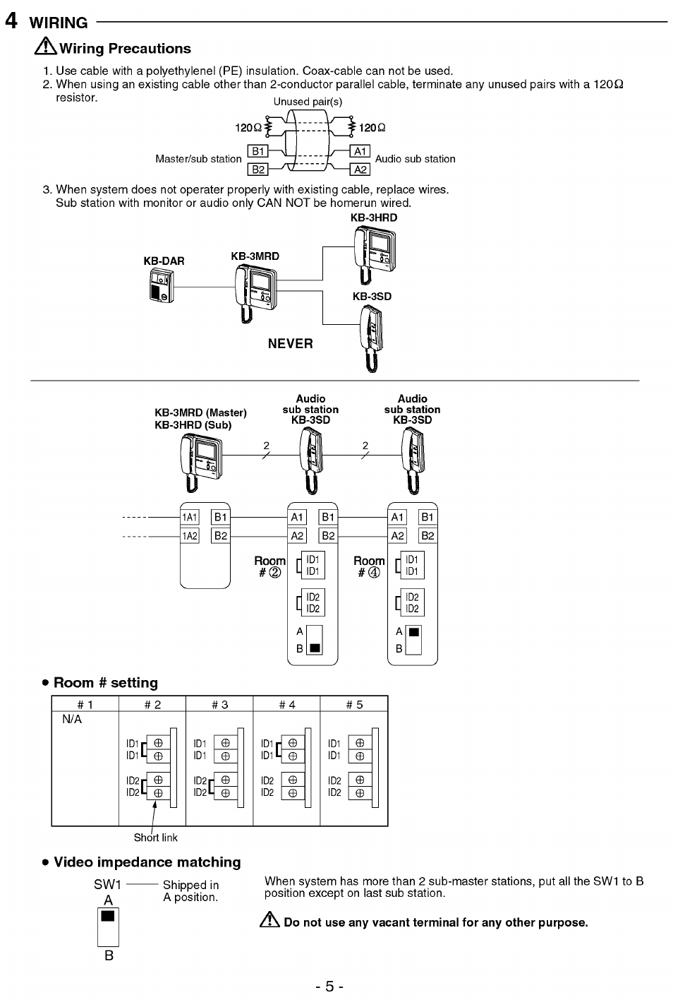 Wiring | Aiphone Kb-3sd User Manual | Page 5 / 8