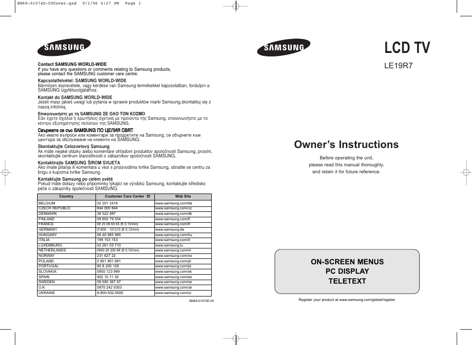 Samsung LE19R71W User Manual | 203 pages